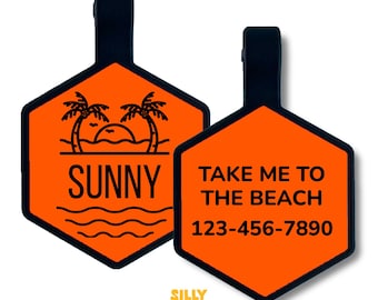 Sunset Silicone Pet ID Tag, Engraved Dog Tag, Quiet Pet Name Tag, Personalized Silent Tag for Dogs and Cats, Beachy Durable Custom Pet ID