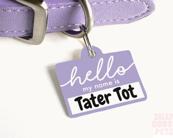 Cute Pet ID Tag, Custom Personalized Dog or Cat Tags, Hello My Name Is Tag, New Dog Gift, Gifts for Dog Lovers, Pet Identification Collar