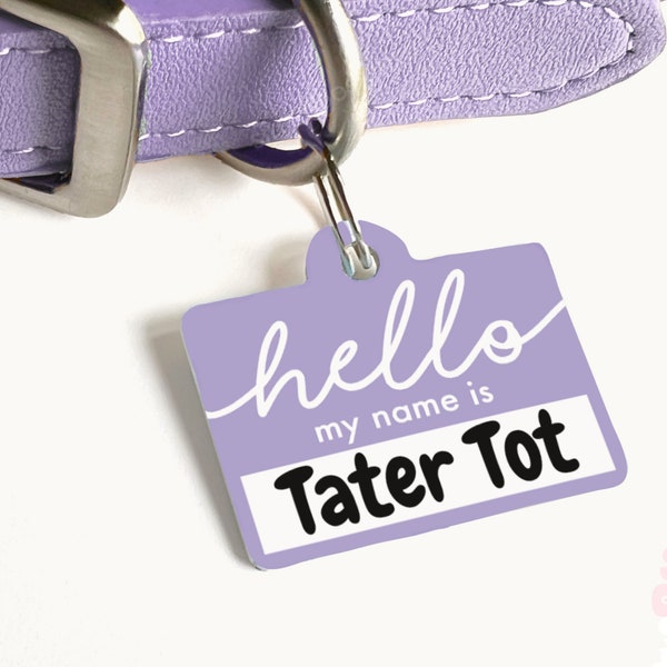 Cute Pet ID Tag, Custom Personalized Dog or Cat Tags, Hello My Name Is Tag, New Dog Gift, Gifts for Dog Lovers, Pet Identification Collar