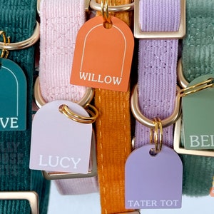 Etiqueta de identificación para mascotas con forma de arco, etiquetas personalizadas únicas para perros o gatos, etiqueta para collar, regalo para perros nuevos, regalos para amantes de los perros, linda identificación para mascotas