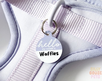 Round Pet ID Tag, Custom Personalized Dog Cat Tags, Hello My Name Is Tag, One Cute Pet Identification, Matching Color to Wild Harness Collar