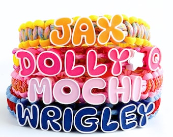 Custom Name Dog Charm Collar – Handmade Lightweight Paracord Dog Collar with Letter Charms, Personalized Pet Collar for Dogs