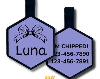 Coquette Bow Silicone Pet ID Tag, Engraved Quiet Dog Tag, Personalized Custom Pet Name Tag, Cute Durable Silent Tag for Dogs & Cats