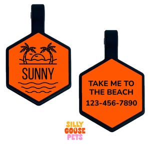 Sunset Silicone Pet ID Tag, Engraved Dog Tag, Quiet Pet Name Tag, Personalized Silent Tag for Dogs and Cats, Beachy Durable Custom Pet ID