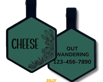 Succulent Silicone Pet ID Tag, Engraved Dog Tag, Quiet Pet Name Tag, Personalized Silent Tag for Dogs and Cats, Durable Custom Pet ID