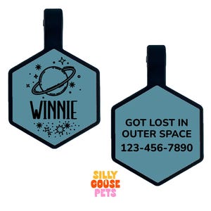 Space Silicone Cute Pet ID Tag, Engraved Dog Tag, Quiet Pet Name Tag, Personalized Silent Tag for Dogs and Cats, Durable Custom Pet ID