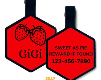 Strawberry Silicone Pet ID Tag, Cute Dog Tag, Engraved Silent Pet Name Tag, Personalized Custom Tag for Dogs and Cats