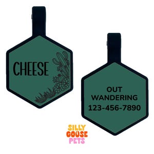 Succulent Silicone Pet ID Tag, Engraved Dog Tag, Quiet Pet Name Tag, Personalized Silent Tag for Dogs and Cats, Durable Custom Pet ID