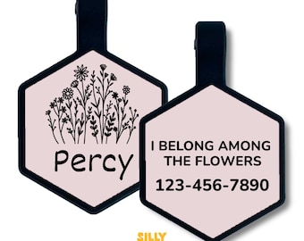 Wildflower Engraved Silicone Pet Tag, Quiet Custom Dog Tag, Personalized Pet ID for Dogs and Cats, Soft and Silent Design