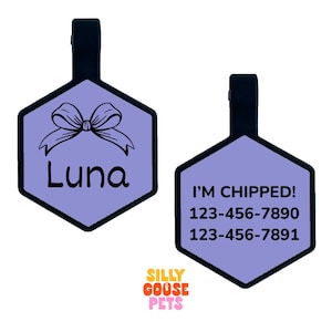 Coquette Bow Silicone Pet ID Tag, Engraved Quiet Dog Tag, Personalized Custom Pet Name Tag, Cute Durable Silent Tag for Dogs & Cats
