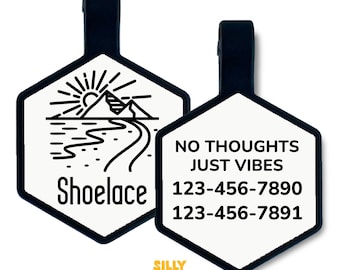 Mountain Road Silicone Pet ID Tag, Outdoorsy Dog Tag, Engraved Silent Pet Name Tag, Personalized Custom Tag for Dogs and Cats