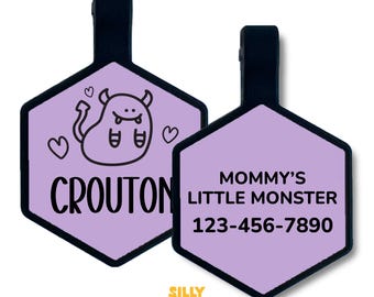 Little Monster Silicone Pet ID Tag, Engraved Dog Tag, Quiet Pet Name Tag, Personalized Silent Tag for Dogs and Cats, Durable Custom Pet ID