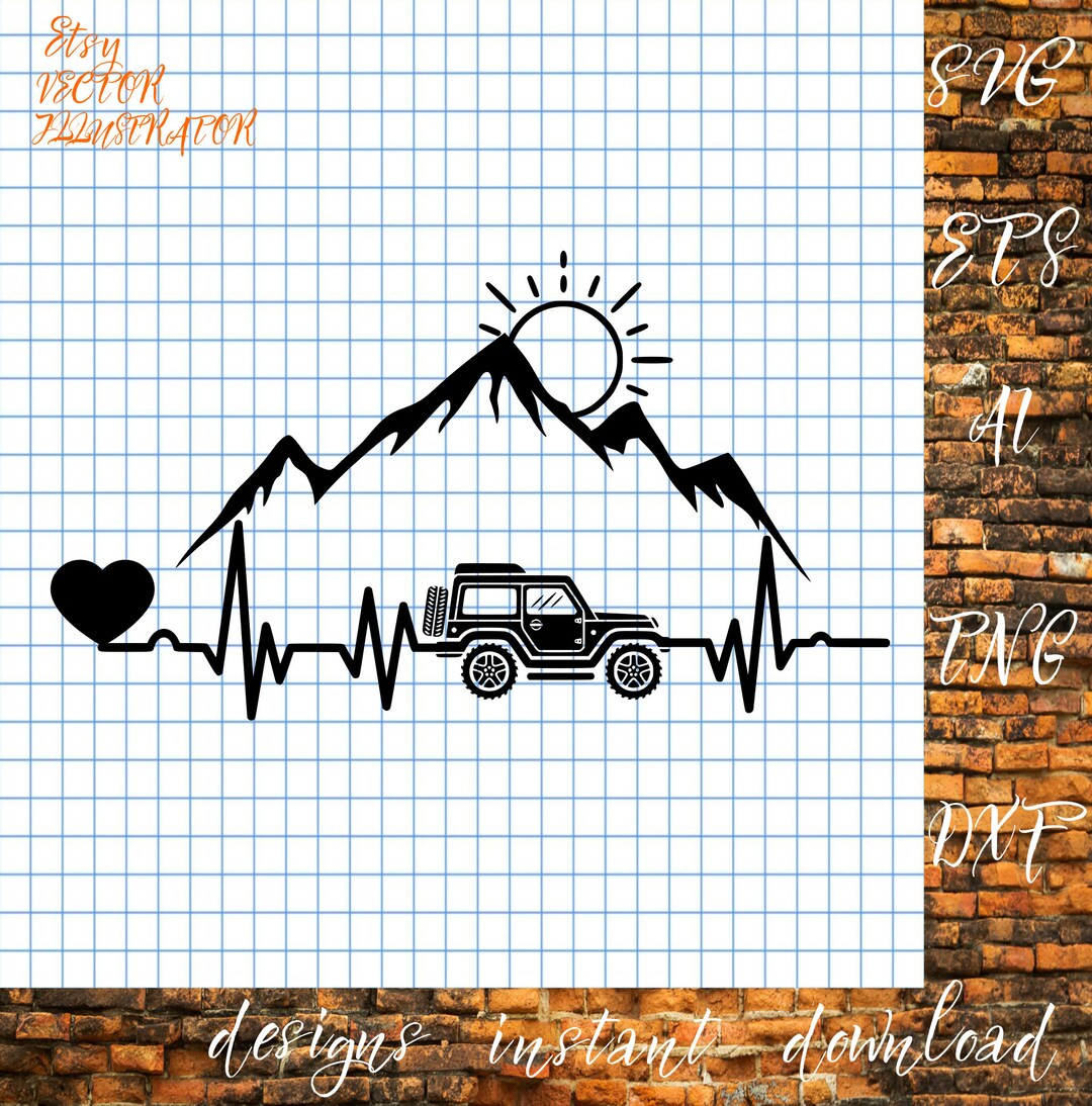Off Road Jeep Heartbeat Svgpngdxfai, Car Heartbeat, Heartbeat, Outdoor