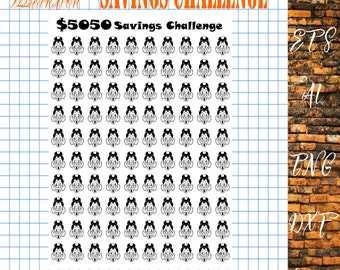 PDF 5050 Savings Challenge Printable, 100 Envelope Challenge Printable, 5050 Money Savings Printable Challenge Finance Tracker Budget Saving