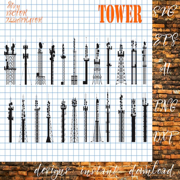 Tower Svg, Transmission Tower Svg, Wireless Tower Svg, Internet Towers Svg, Antenna Svg, Radio Tower Svg, Files for Cricut, Radio tower dxf