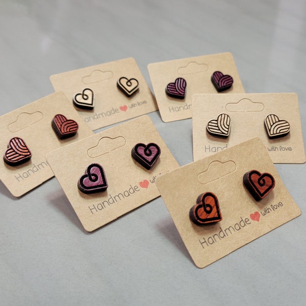 Exotic Solid Wood Stud Earrings - Valentine Hearts