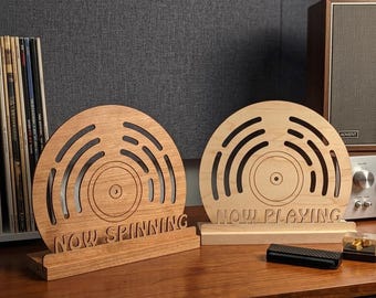 Now Spinning/Now Playing Premium Wood Record Display Stand - Luxury Audiophile Gift