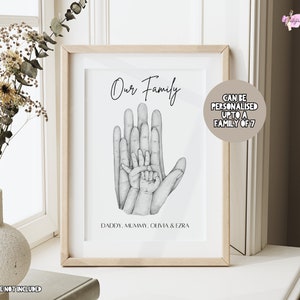 Custom Family Hands A4 Unframed Print, Personalised Family Handprint, B & W Family Handprint, Personalised Family Prints, Custom Home Print