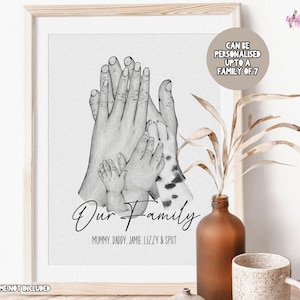 Personalised Our Family Hands Print with Dog/Cat Feature, Custom Family Keepsake, Perfect Family Gifts, Birthday or New Home Present, XMAS
