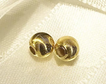 18K Real Yellow Gold Round Textured Beads