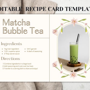 Editable Recipe Card Template, Minimalist Recipe Card, Printable Recipe Cards, Instant Download, DIY Recipe Card, Digital Recipe Template