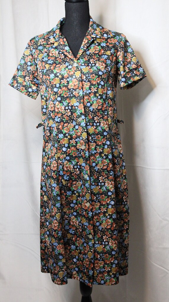 Homemade Button Front Black Floral Dress