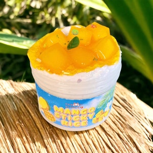 Best seller! Mango Sticky Rice Summer Slime ~ Satisfying Jelly Cube Crunchy Add-On ~ Glossy and Fizzy Rice Texture ~ Perfect Summertime Gift