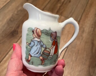 Vintage Nursery Rhyme Jack and Jill Pitcher Creamer Vase Bavaria Cottage Core Grandma Style