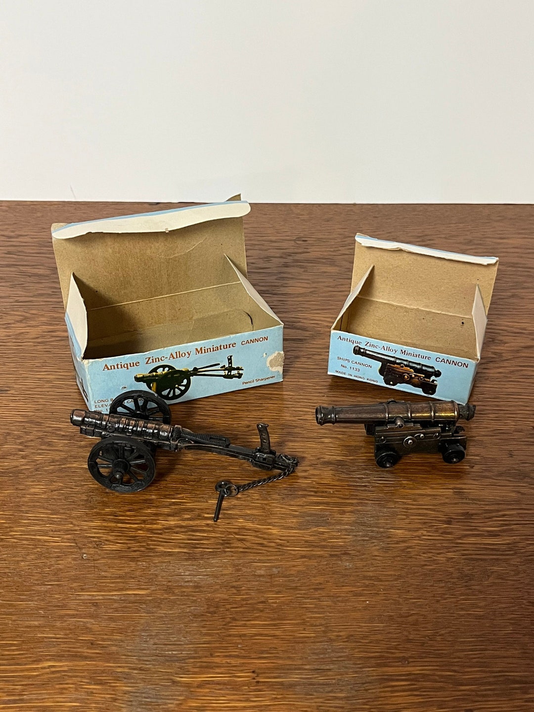 Vintage Cannon Pencil Sharpeners Antique Zincallow Miniature Made in