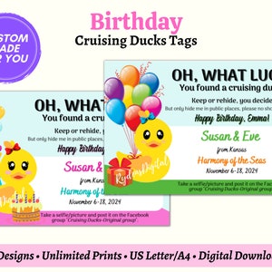 Custom Birthday Cruising Duck Tags, Birthday Celebration Cruise Tags, Printable Digital Download, Celebration Duck Tag, Printable Duck Tag