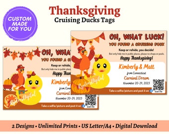 Personalized Thanksgiving Cruise Duck Tag, Printable PDF Digital Download Fall Holiday Rubber Duck Tag, Autumn Cruising Ducks, Family Cruise