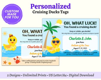Custom Cruising Duck Tag, Gepersonaliseerde Cruise Tag, Afdrukbare Aanpasbare Rubber Duck Tag, Cruising Ducks Tags, Cruise Essentials