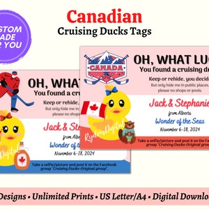 Custom Canadian Theme Cruising Duck Tags, Canada Theme Cruise Tag, Printable Duck Tag Digital Download, Personalized Rubber Duck Tag