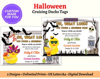 Personalized Halloween Cruise Duck Tags, Printable PDF Spooky Rubber Duck Tags, Trick or Treat Scary and Cute Cruising Duck Tags
