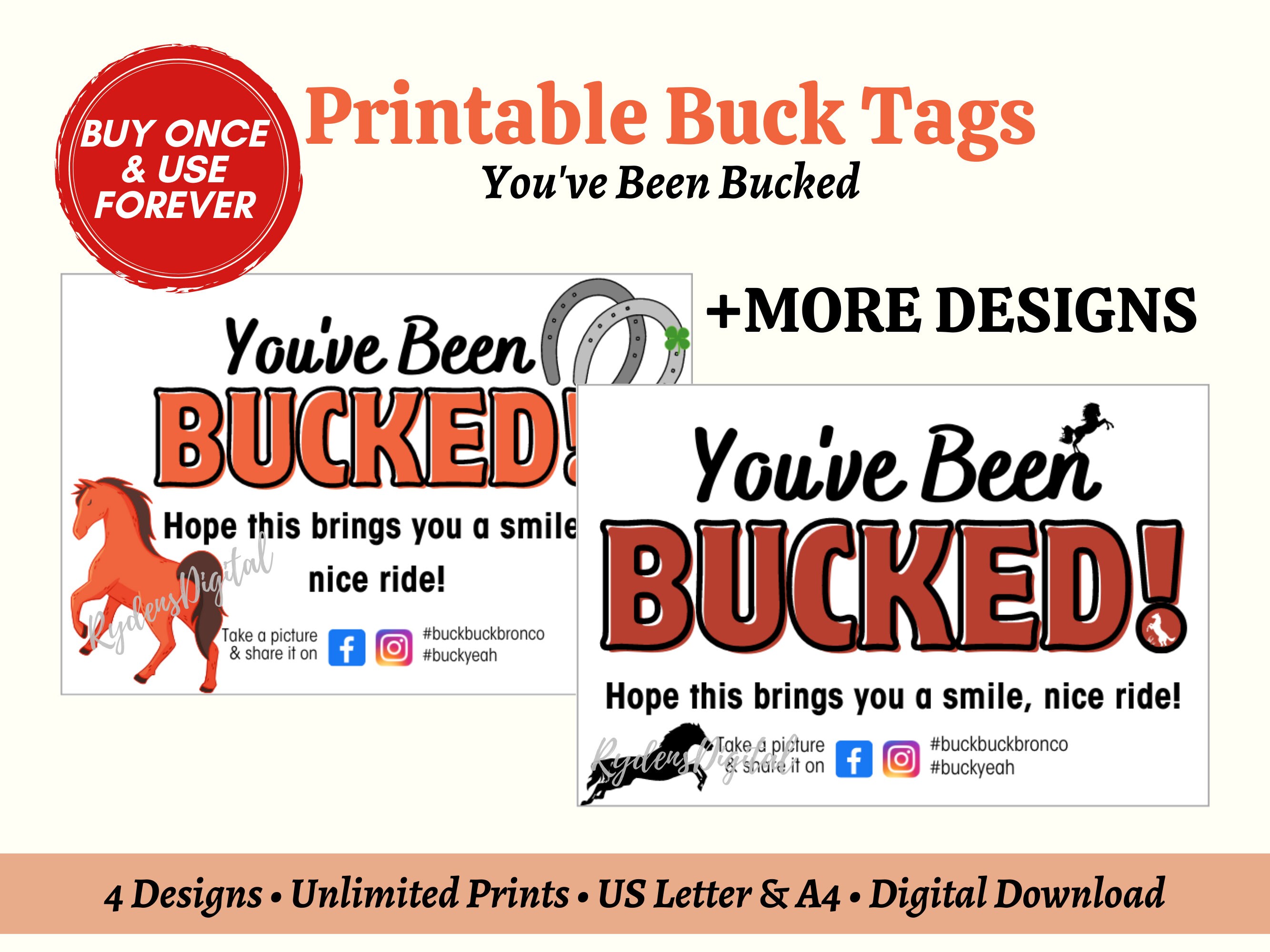 Printable You've Been Bucked Tags, Buck Buck Tags, Bucking Tags Instant