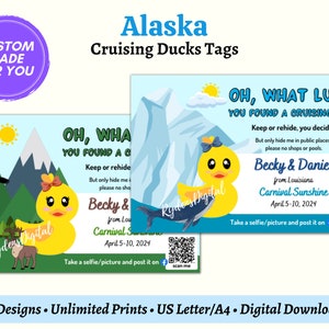 Alaska Theme Cruising Duck Tags Personalized with your Cruise Details, Printable PDF Template of Alaskan Cruising Duck Tags