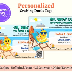 Personalized Summer Style Cruising Duck Tags, Customized With Your Cruise Details Rubber Duck Tag, PDF Digital Download, Carnival Duck Tag