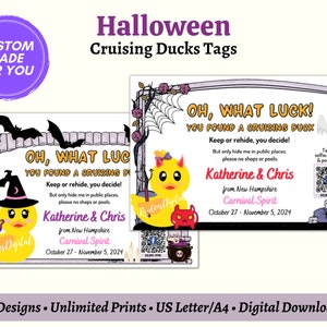 Personalized Halloween Cruise Duck Tags, Printable PDF Spooky Rubber Duck Tags, Trick or Treat, Scary and Cute Cruising Duck Tags, Oct 31st