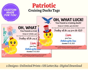 Personalized Patriotic Cruising Duck Tags, Custom US Theme Cruise Tags, Printable Duck Tags Digital Download, Cruising Ducks Tags