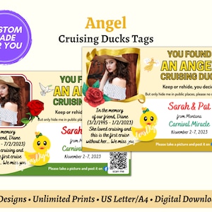 Etiquetas personalizadas de Angel Cruising Ducks, etiquetas personalizadas de lembrança ou Memorial Cruise Ducks com foto, download digital de PDF para impressão