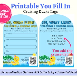 Imprimable vous remplissez l'étiquette de canard en caoutchouc de croisière pour le numérique ou l'écriture manuscrite, modèle PDF de bricolage Téléchargement numérique instantané, Kids Cruise Essential