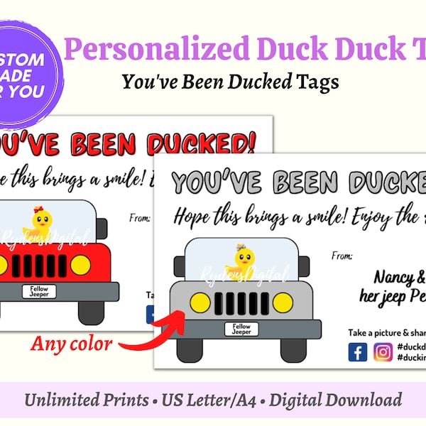 Personalized You've Been Ducked Tag, Printable Duck Duck Tag, PDF Template Digital Download