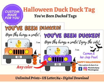 Halloween Theme Duck Duck Tag Personalized with Your Details and Desired Color, Printable PDF Template Duck Duck Tag