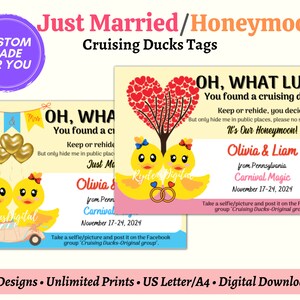 Niestandardowa etykieta na rejs dla nowożeńców Just Married Honeymoon, etykieta na rejs dla nowożeńców Just Married Honeymoon, drukowana etykieta na gumową kaczkę, etykiety na rejsy dla kaczek