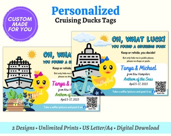 Etiqueta de pato de crucero personalizada, personalizada con los detalles de su crucero Etiqueta de pato de goma, etiqueta de crucero de primavera o verano, etiqueta de pato de carnaval