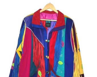 SFR ~ Santa Fe ReCreations Colorful Fringe Vintage Suede Jacket