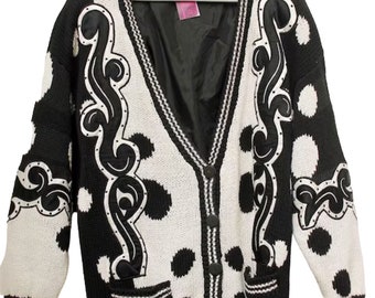 Vintage 1980’s No Jeans Black & White Cardigan