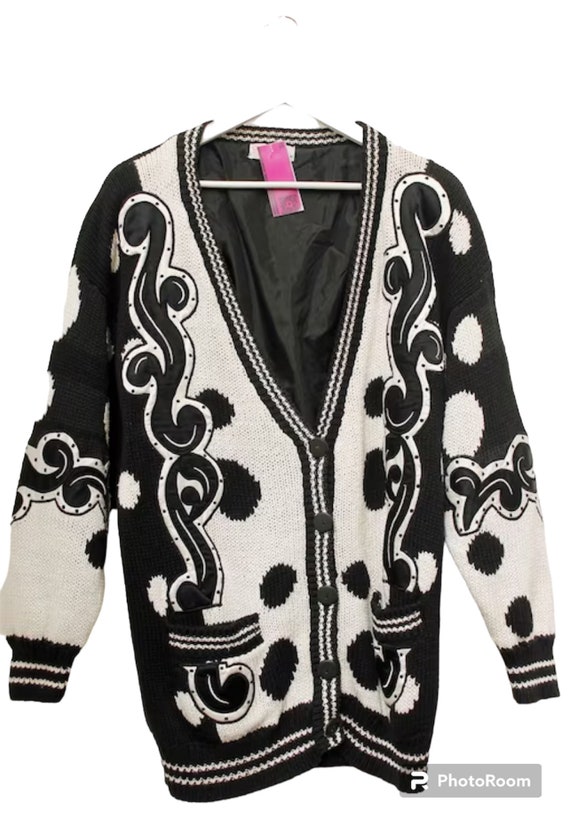 Vintage 1980’s No Jeans Black & White Cardigan