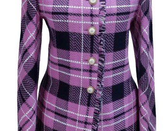 St John Collections Purple & Plaid Jacket w/Fringe