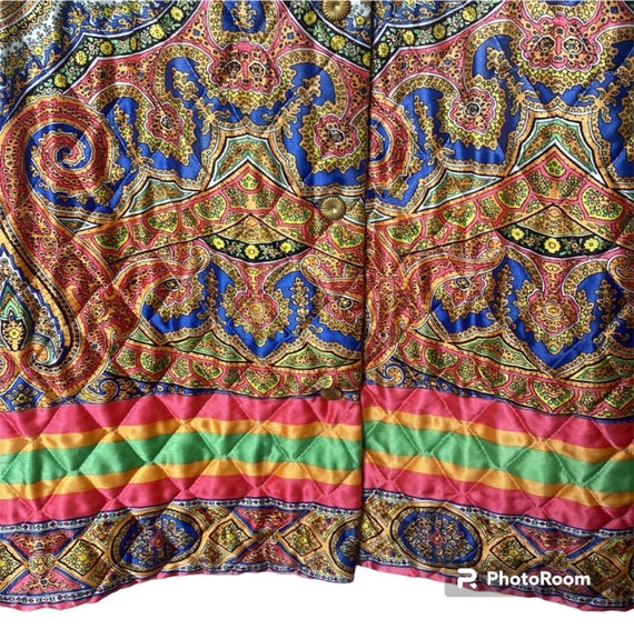 1970s Quilted Maxi Satin Gold Cooper Paisley Skirt - image 3